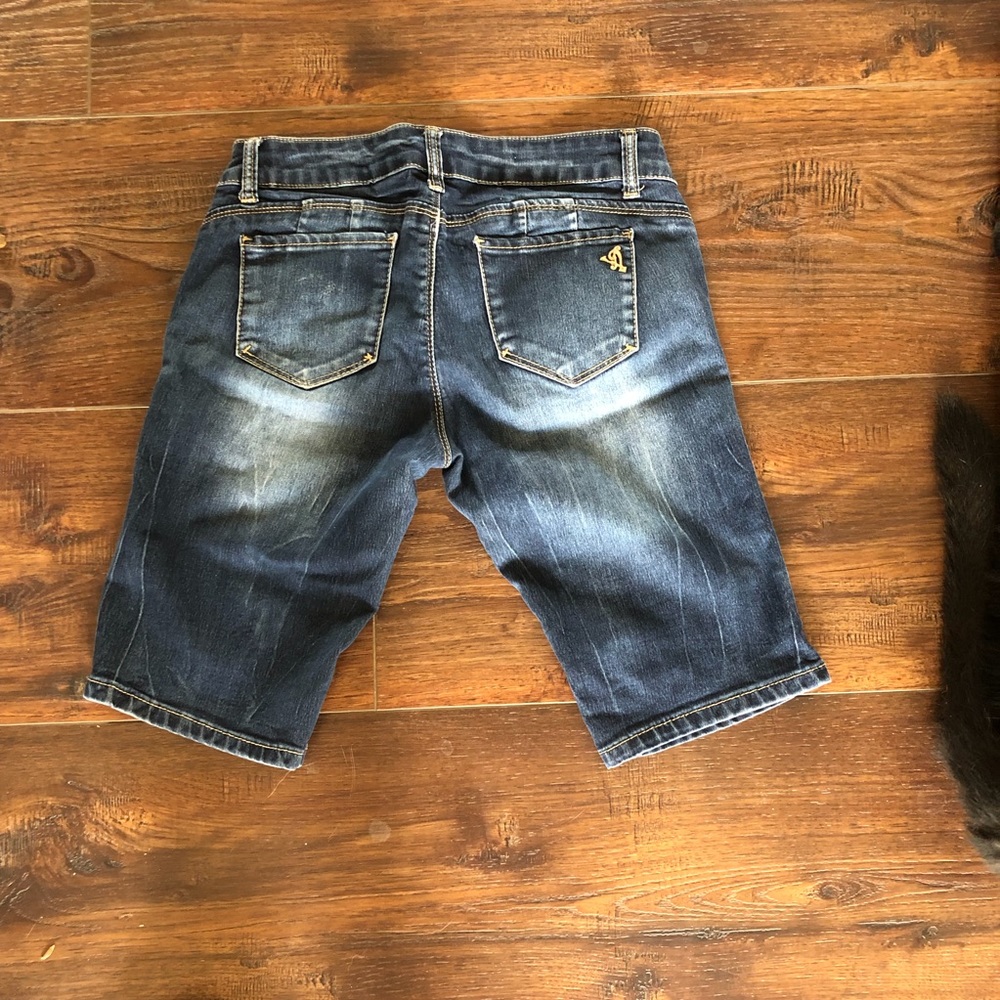 V.I.P Jeans Dark Wash Distressed Walking Shorts